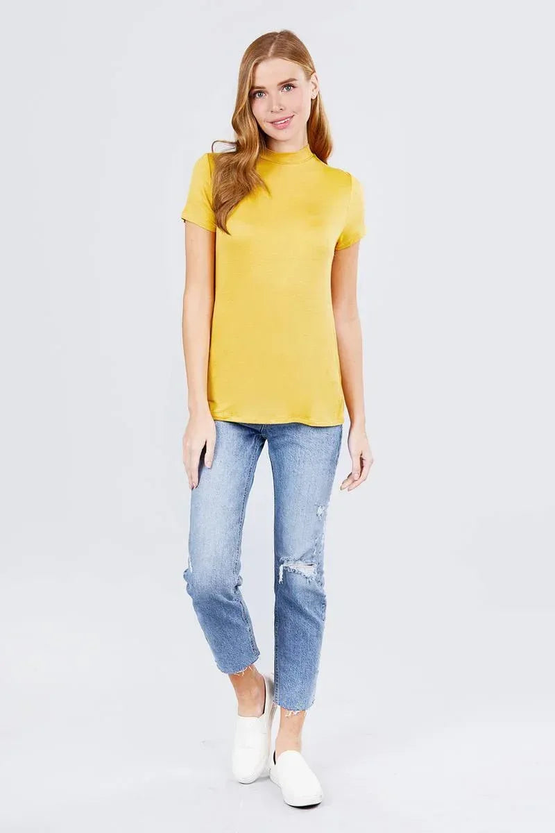 Short Sleeve Mock Neck Rayon Spandex Rib Top | Mixtshop LLC