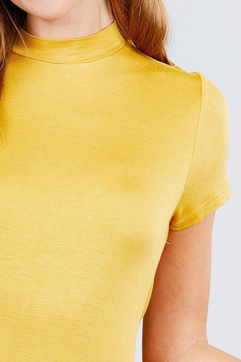 Short Sleeve Mock Neck Rayon Spandex Rib Top | Mixtshop LLC