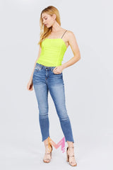 V-neck W/shirring Detail Elastic Strap Mesh Cami Top | Mixtshop LLC