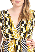 Plus Size Boarder Print V-neck Bodycon Dress | Mixtshop LLC