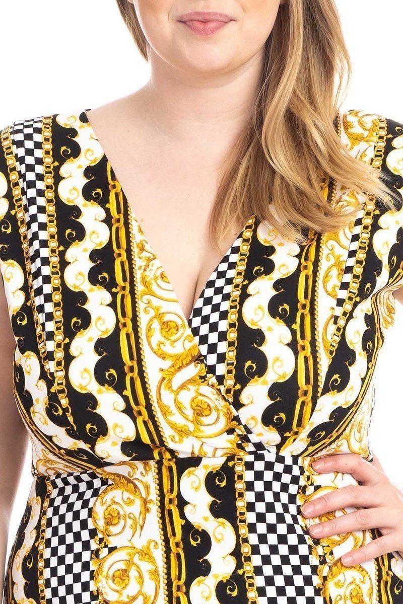 Plus Size Boarder Print V-neck Bodycon Dress | Mixtshop LLC