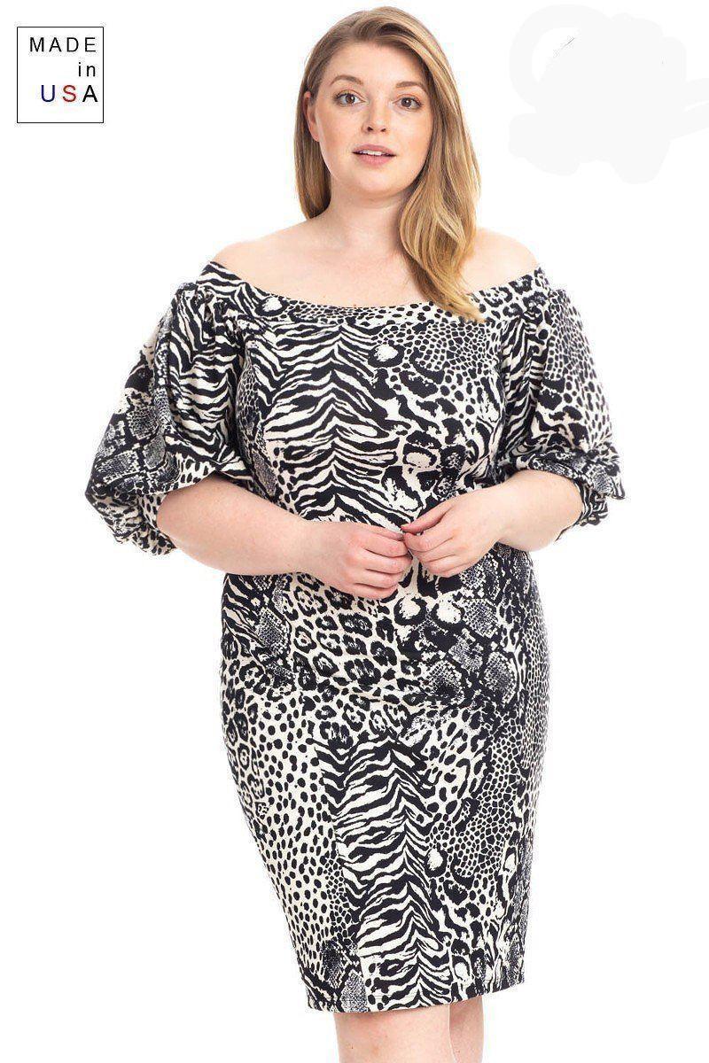 Plus Size Animal Print Crepe Stretch Bodycon Dress | Mixtshop LLC Main image