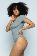 Short Sleeve Hook And Eye Ribbed Knit | Mixtshop LLC