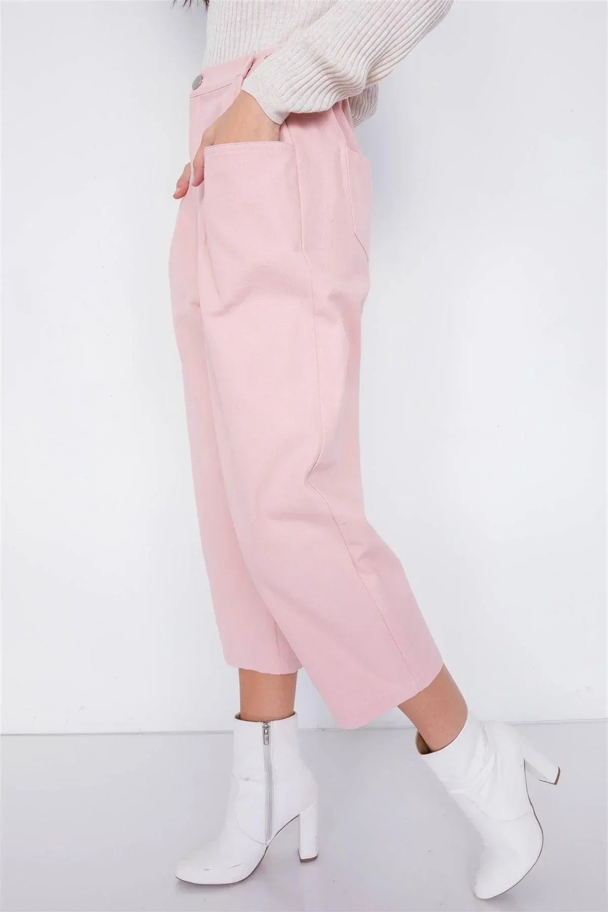 Pastel Chic Solid Ankle Wide Leg Adjustable Snap Waist Pants Secondary image