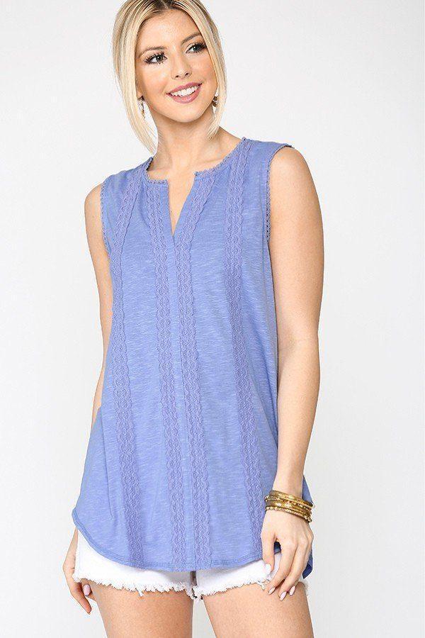 Sleeveless Lace Trim Tunic Top With Scoop Hem | Mixtshop LLC Main image