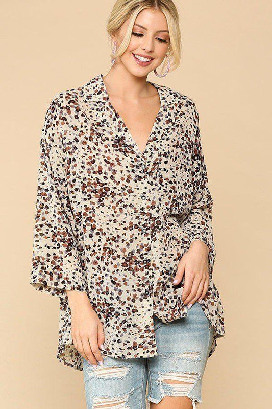 Animal Print Button Down Lapel Collar Shirt With Chest Pocket | Mixtshop LLC
