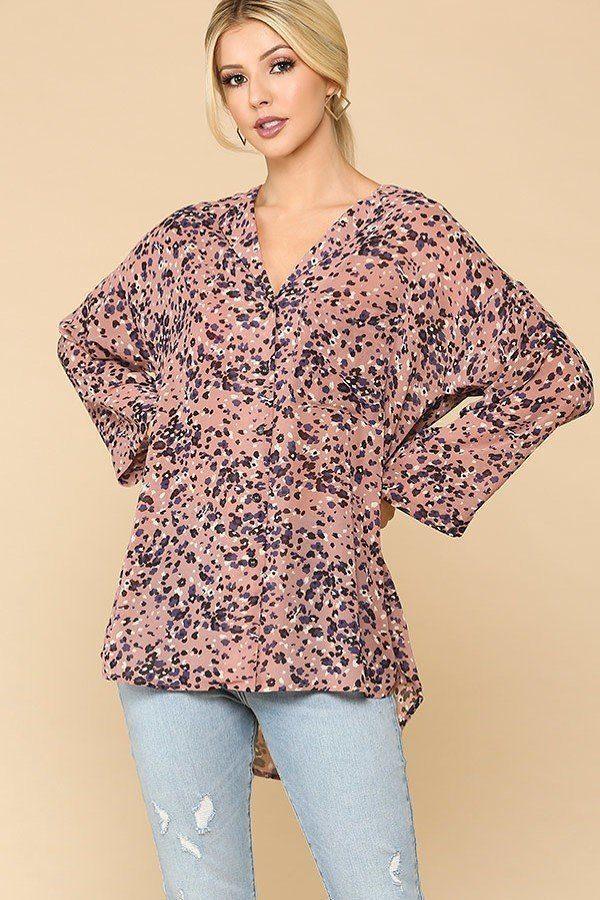 Animal Print Button Down Lapel Collar Shirt With Chest Pocket | Mixtshop LLC Main image