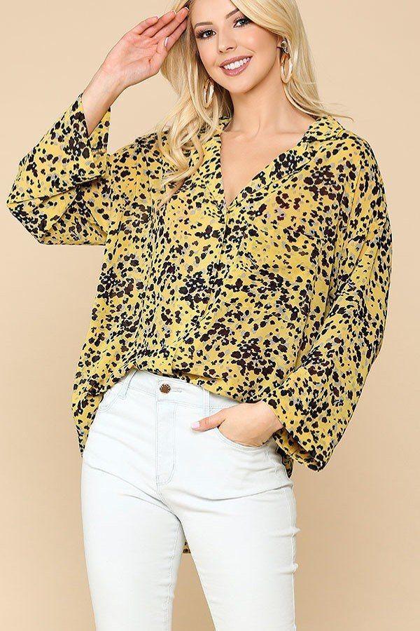 Animal Print Button Down Lapel Collar Shirt With Chest Pocket | Mixtshop LLC