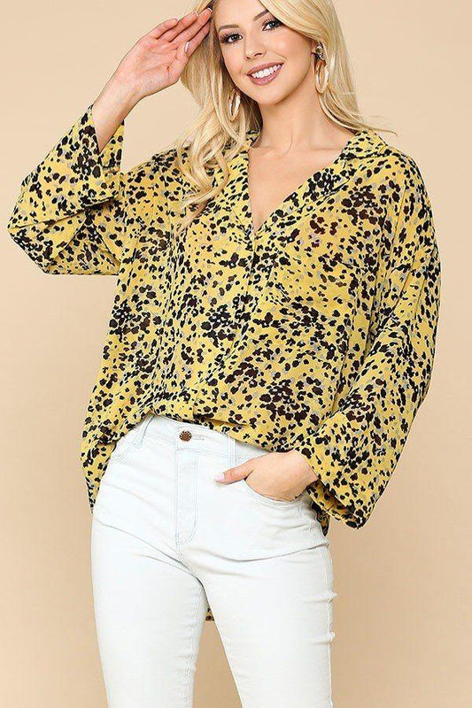 Animal Print Button Down Lapel Collar Shirt With Chest Pocket | Mixtshop LLC