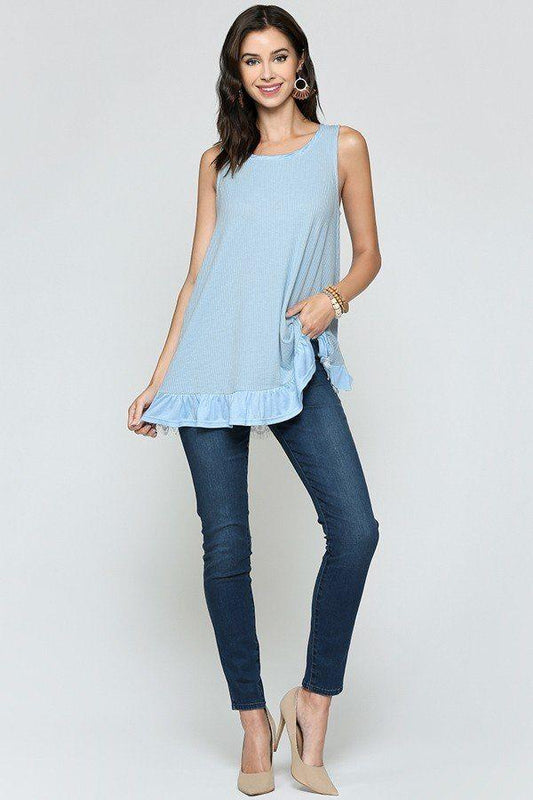 Sleeveless Back Lace Ruffle Detail Tank Top | Mixtshop LLC