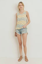 Printed Terry Back Opened Sleeveless Top | Mixtshop LLC