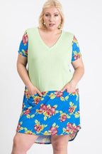 Short Sleeve Floral Blocked Midi Dress With Front Pocket | Mixtshop LLC