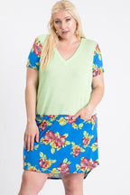Short Sleeve Floral Blocked Midi Dress With Front Pocket | Mixtshop LLC