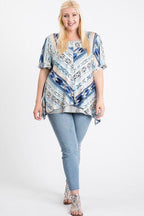 Short Sleeve Aztec Patterned Layered Top | Mixtshop LLC