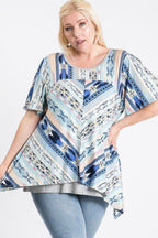 Short Sleeve Aztec Patterned Layered Top | Mixtshop LLC