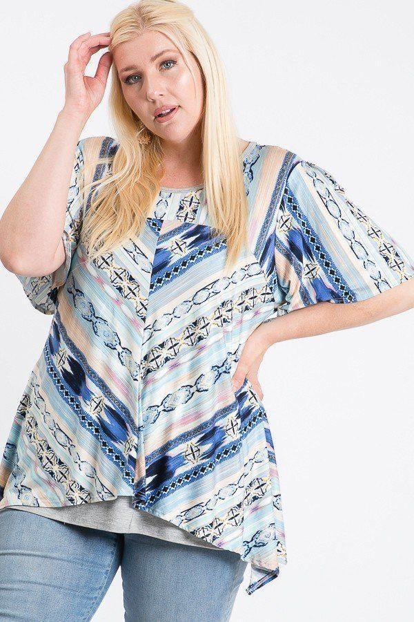 Short Sleeve Aztec Patterned Layered Top | Mixtshop LLC