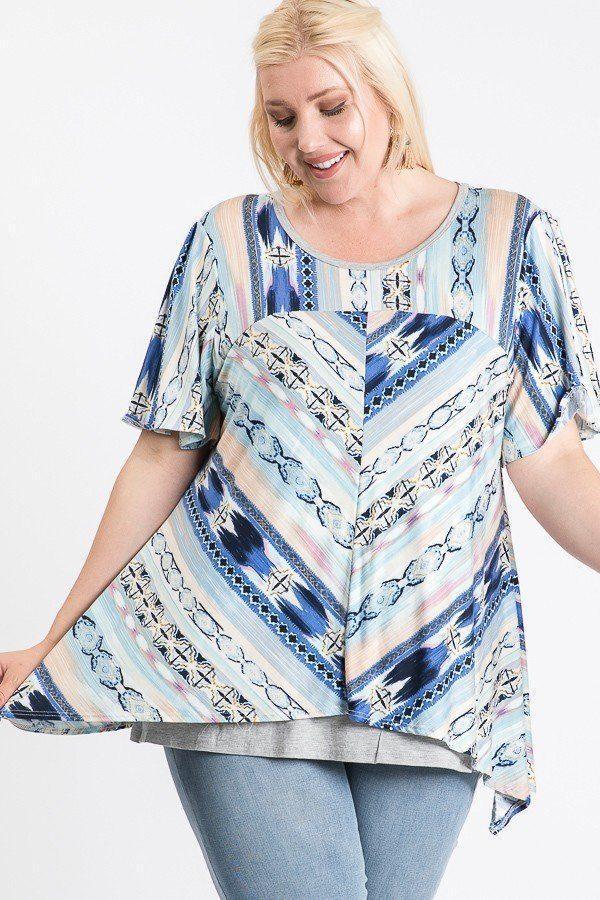 Short Sleeve Aztec Patterned Layered Top | Mixtshop LLC