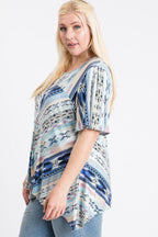 Short Sleeve Aztec Patterned Layered Top | Mixtshop LLC