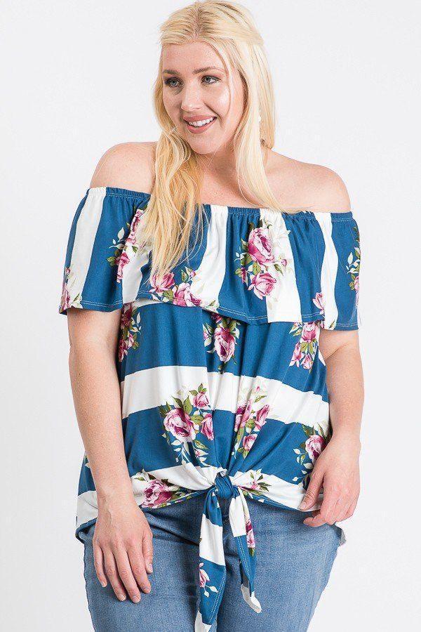 Off Shoulder Ruffled Front Tie Top | Mixtshop LLC Main image