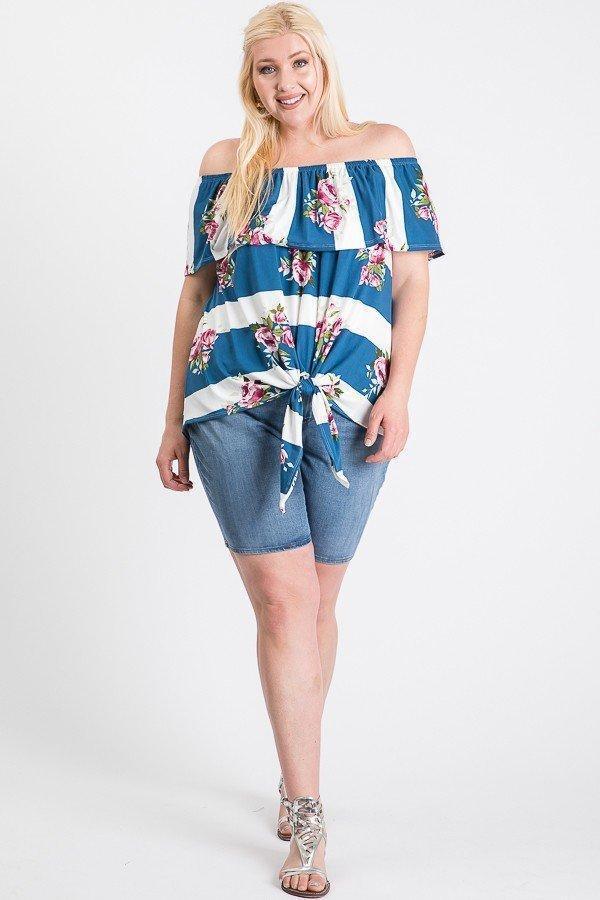 Off Shoulder Ruffled Front Tie Top Secondary image