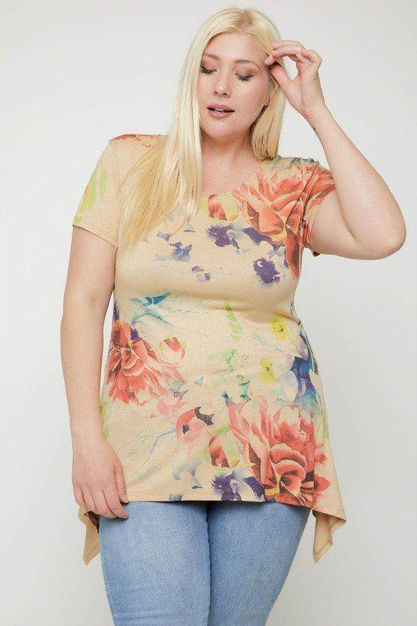 Multi-colored Watercolor Flower Print Tunic | Mixtshop LLC Main image