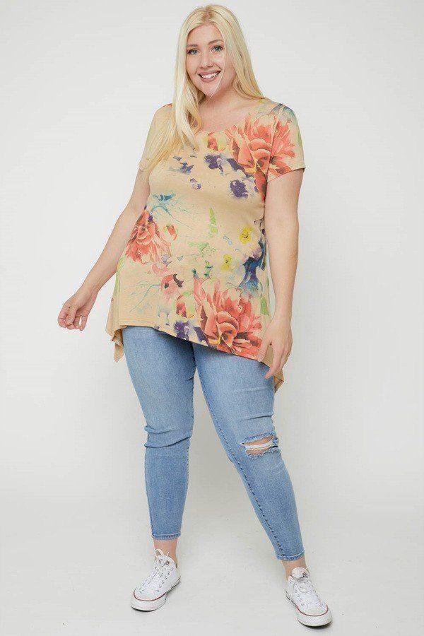 Multi-colored Watercolor Flower Print Tunic Secondary image