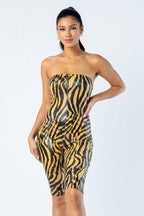 Zebra Print Tube Romper With Front O Ring Zipper Detail | Mixtshop LLC