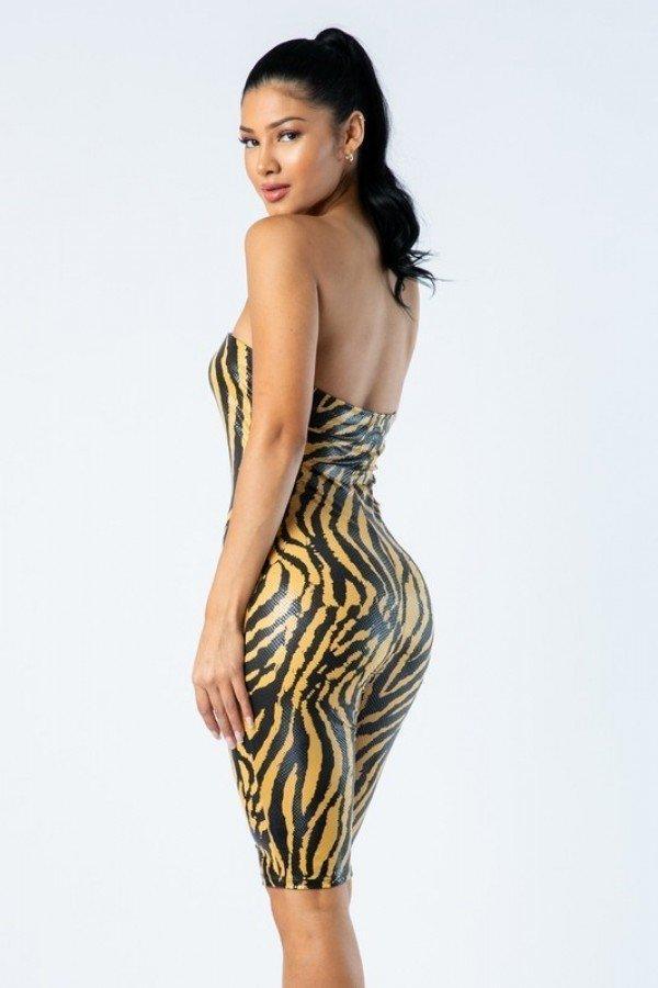 Zebra Print Tube Romper With Front O Ring Zipper Detail | Mixtshop LLC