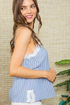 Stripe Print Side Slit Adjustable Self Spaghetti Lace Cami | Mixtshop LLC