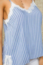 Stripe Print Side Slit Adjustable Self Spaghetti Lace Cami | Mixtshop LLC