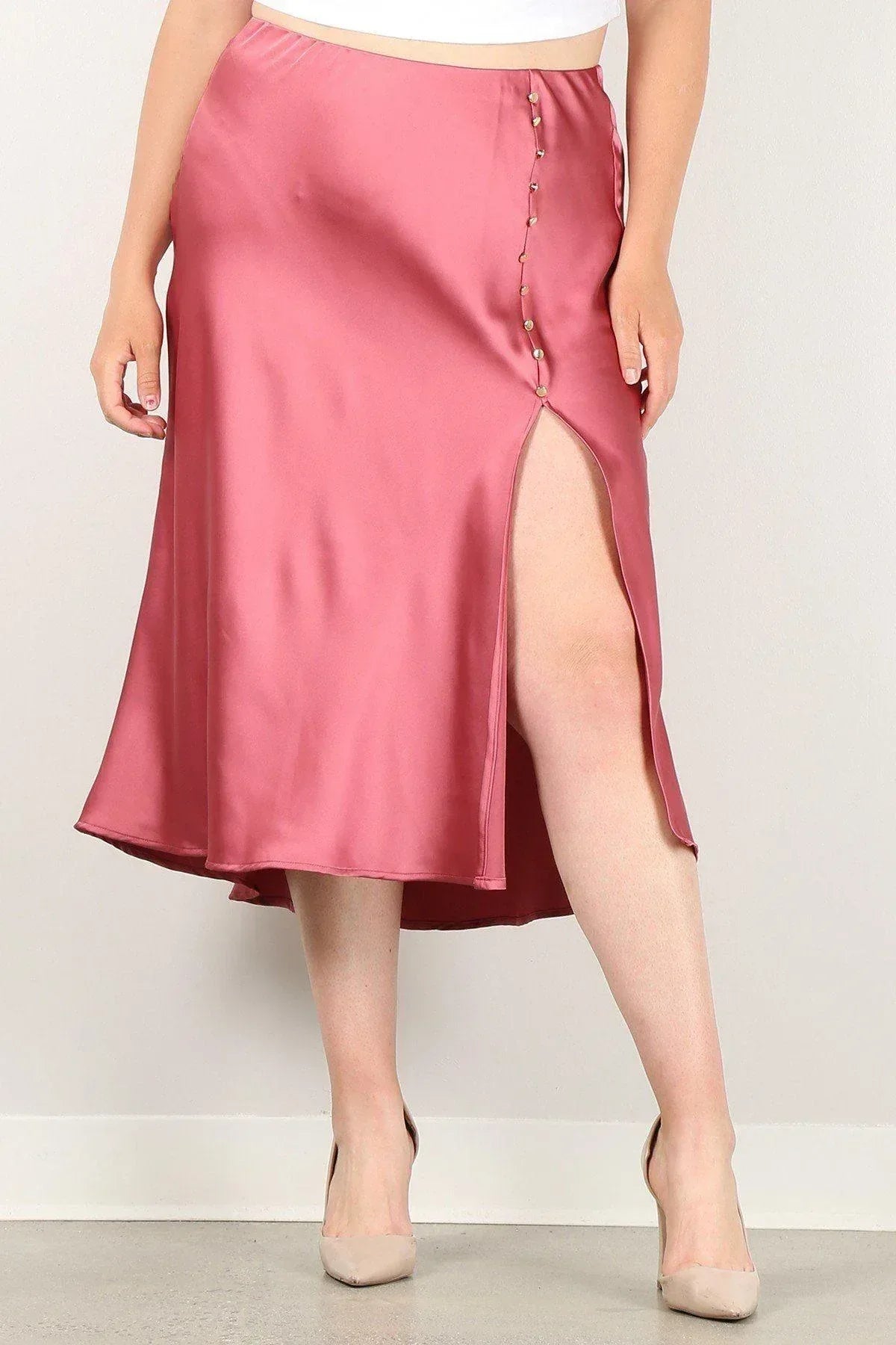 Solid High-waist Skirt With Button Trim And Side Slit | Mixtshop LLC Main image