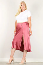 Solid High-waist Skirt With Button Trim And Side Slit | Mixtshop LLC