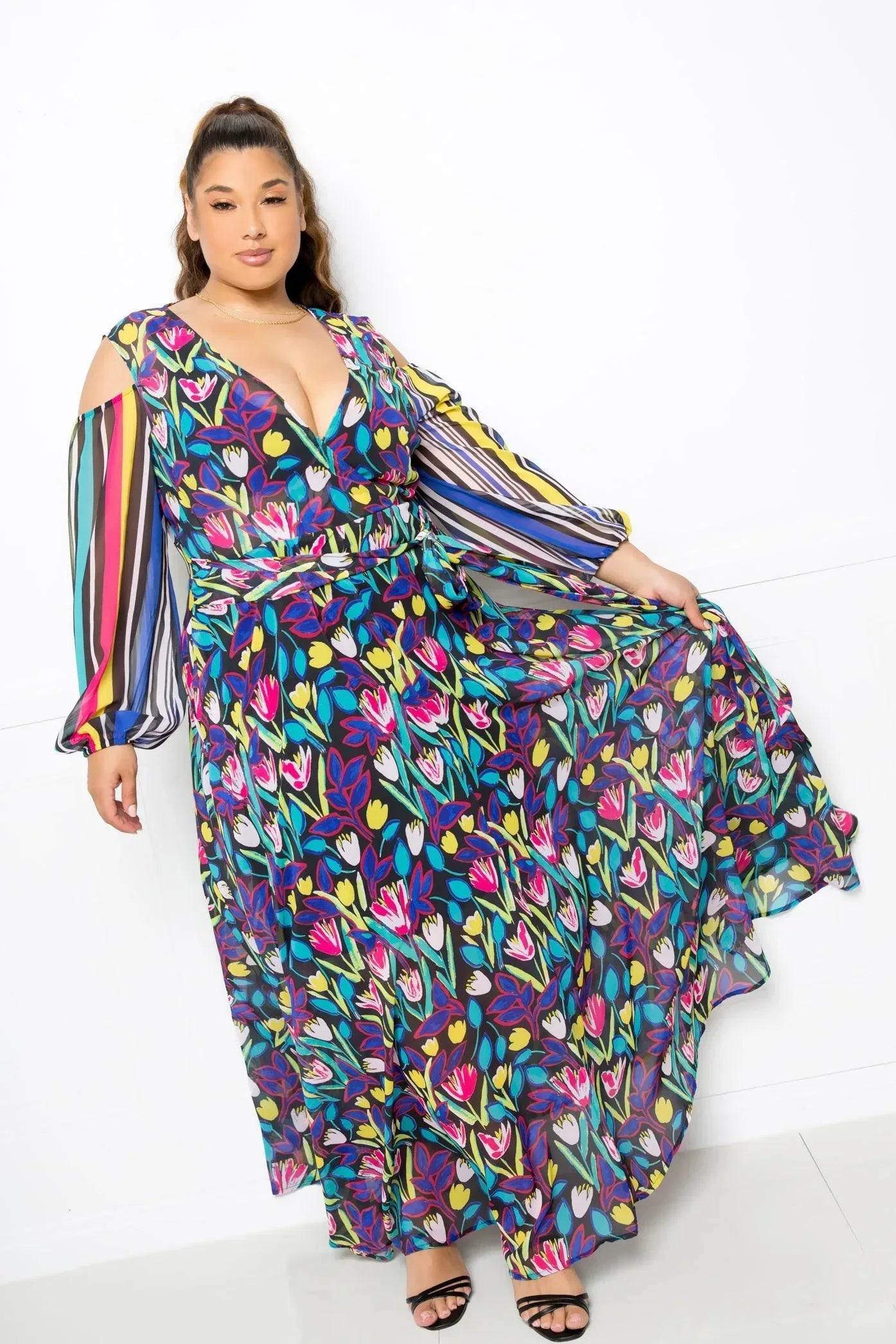 Multi Print Chiffon Maxi Dress | Mixtshop LLC Main image