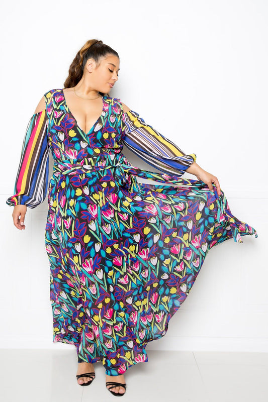 Multi Print Chiffon Maxi Dress | Mixtshop LLC