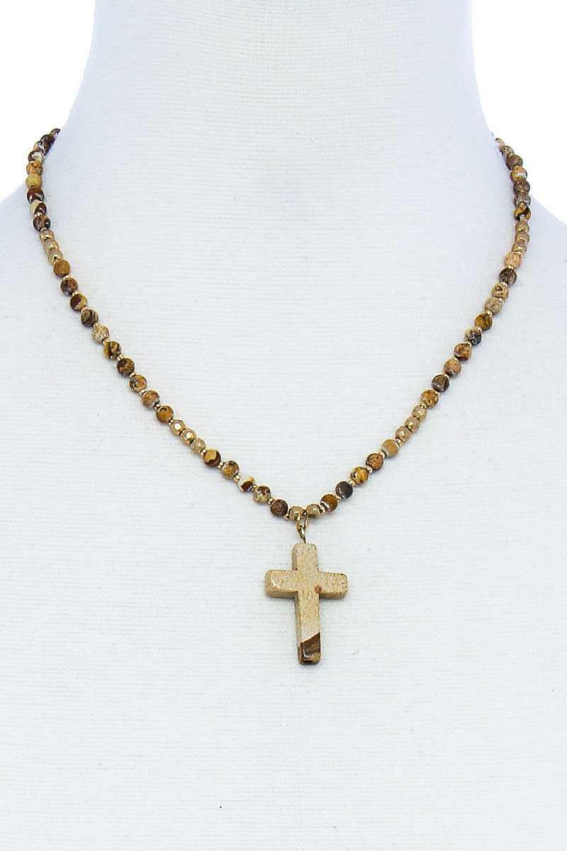Chic Beaded And Cross Pendant Necklace | Mixtshop LLC