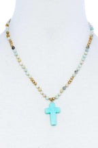 Chic Beaded And Cross Pendant Necklace | Mixtshop LLC