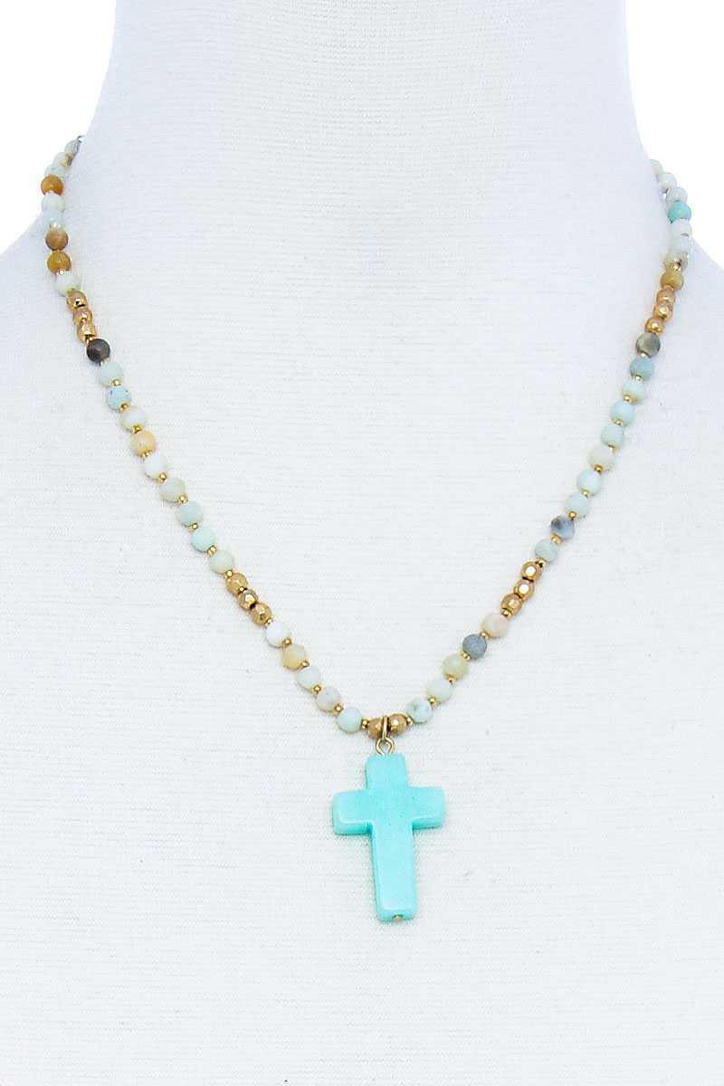 Chic Beaded And Cross Pendant Necklace | Mixtshop LLC