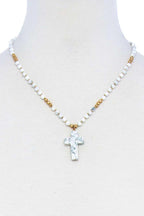 Chic Beaded And Cross Pendant Necklace | Mixtshop LLC