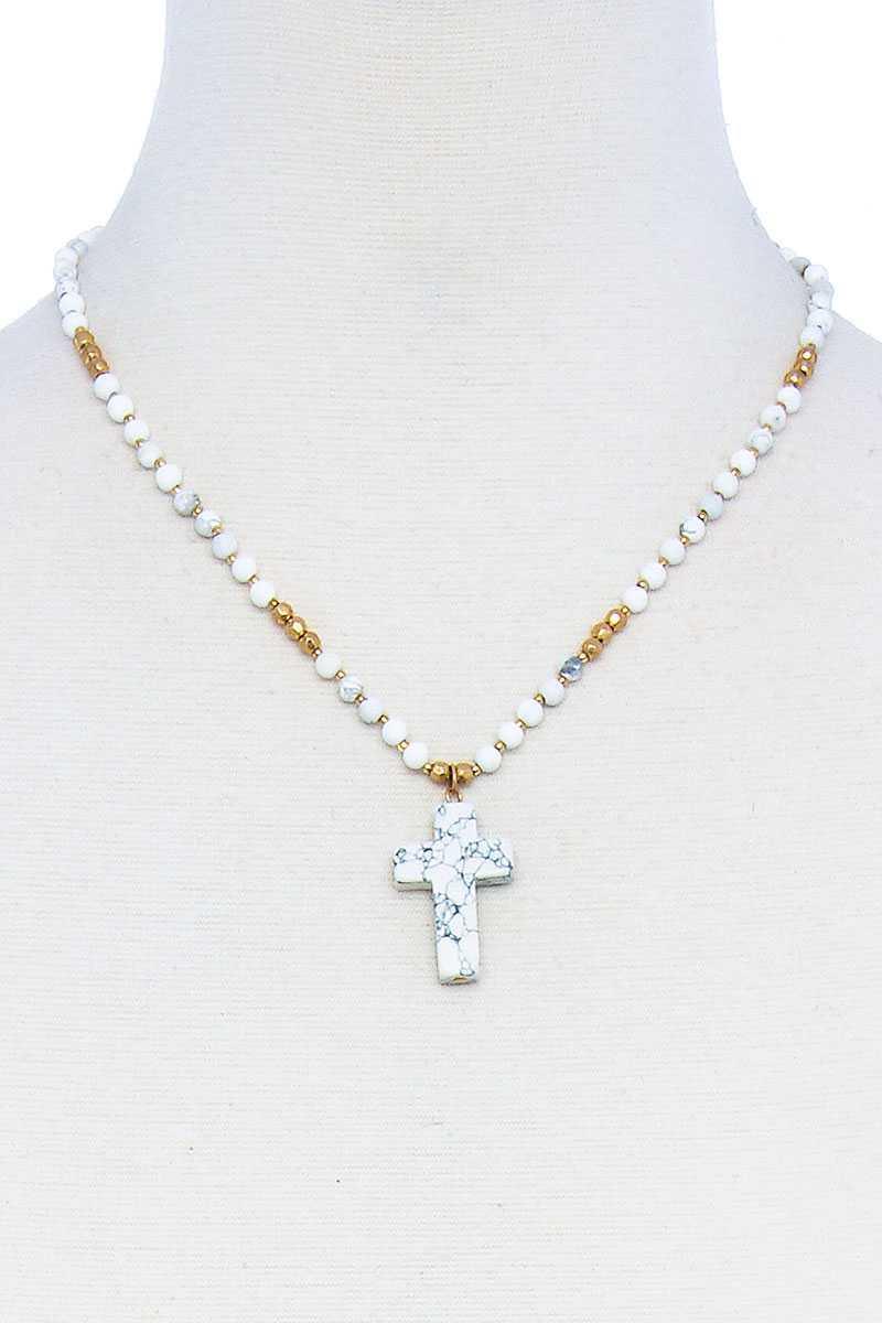 Chic Beaded And Cross Pendant Necklace | Mixtshop LLC