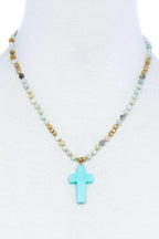 Chic Beaded And Cross Pendant Necklace | Mixtshop LLC
