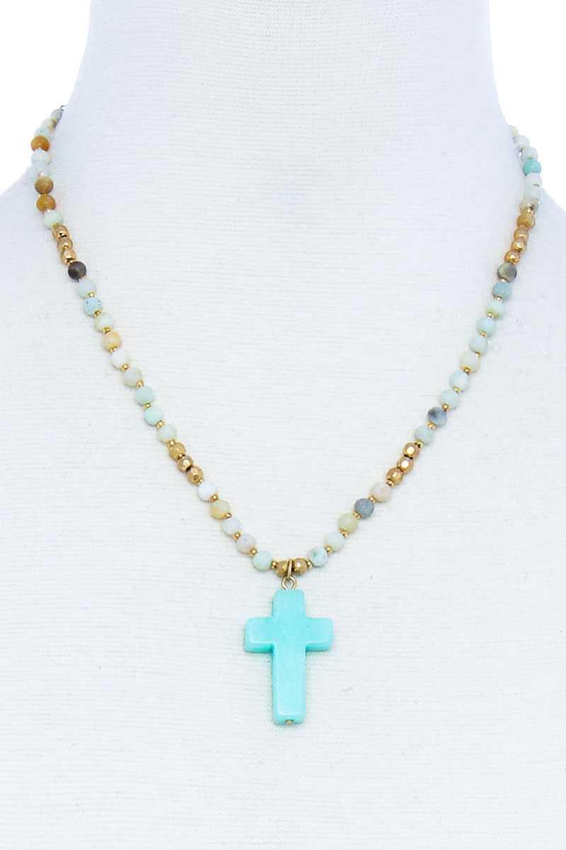 Chic Beaded And Cross Pendant Necklace | Mixtshop LLC