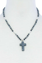 Chic Beaded And Cross Pendant Necklace | Mixtshop LLC