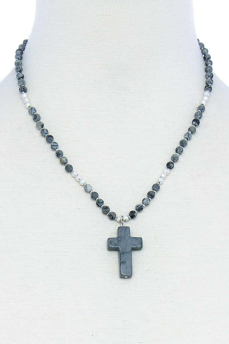 Chic Beaded And Cross Pendant Necklace | Mixtshop LLC