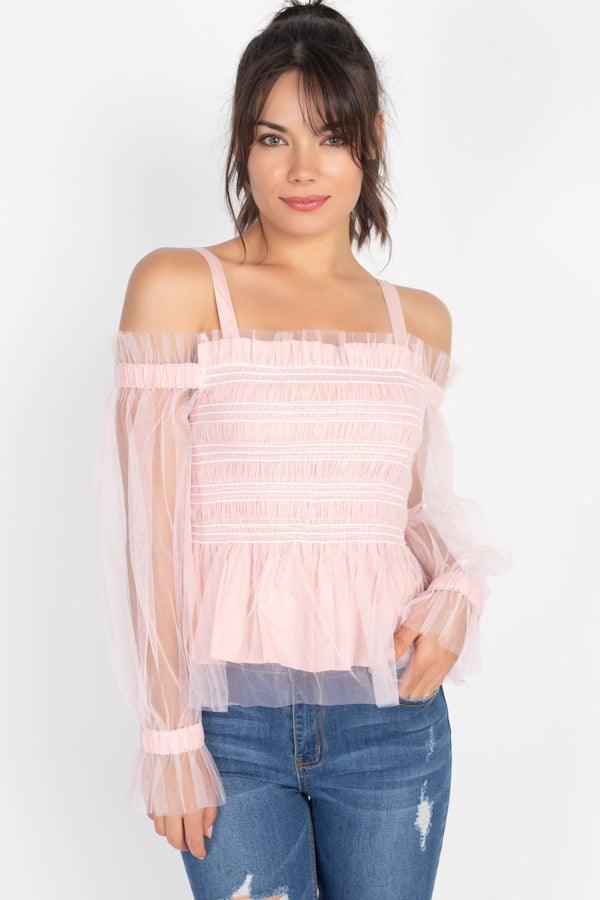 Sheer Mesh Open Shoulder Top | Mixtshop LLC Main image