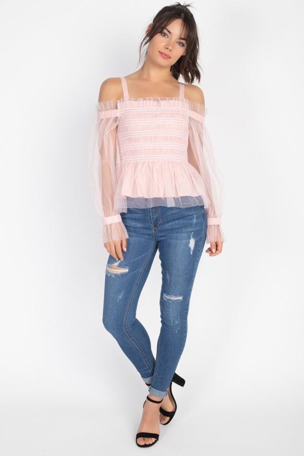 Sheer Mesh Open Shoulder Top Secondary image