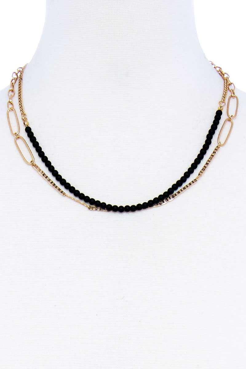 Double Layer Beaded And Chain Necklace | Mixtshop LLC