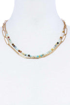 Double Layer Beaded And Chain Necklace | Mixtshop LLC