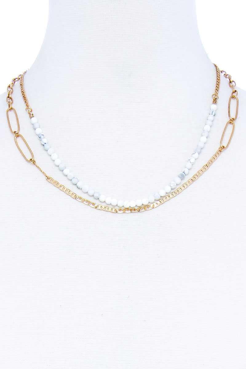 Double Layer Beaded And Chain Necklace | Mixtshop LLC