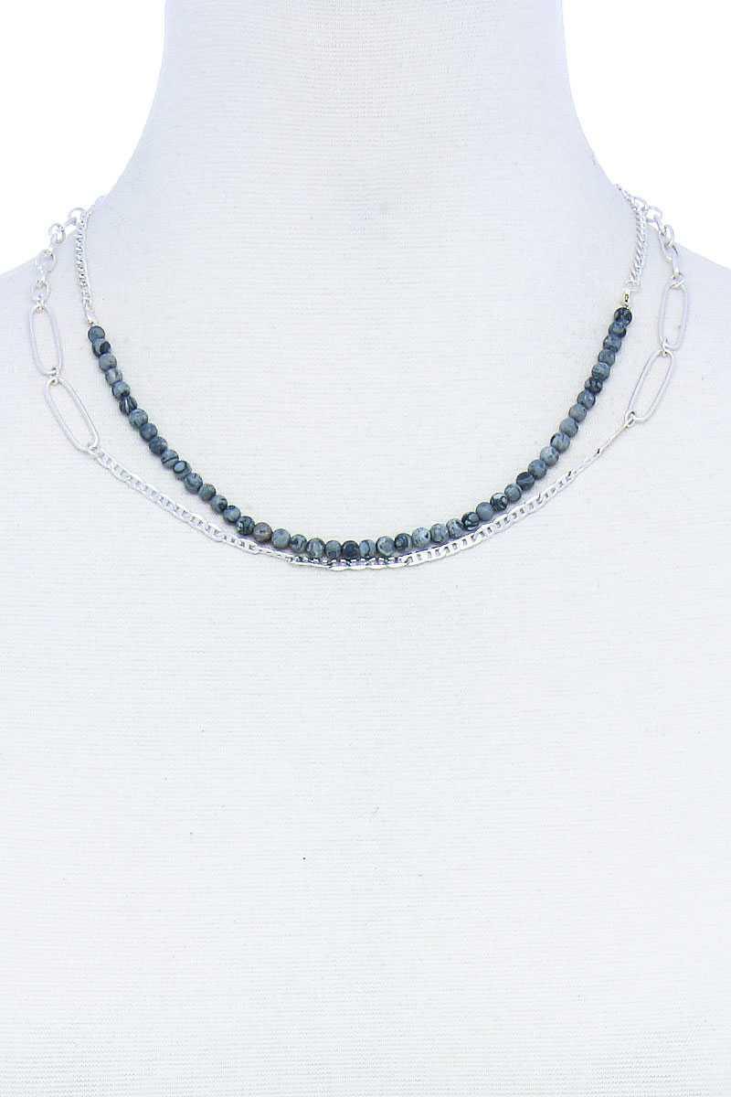 Double Layer Beaded And Chain Necklace | Mixtshop LLC