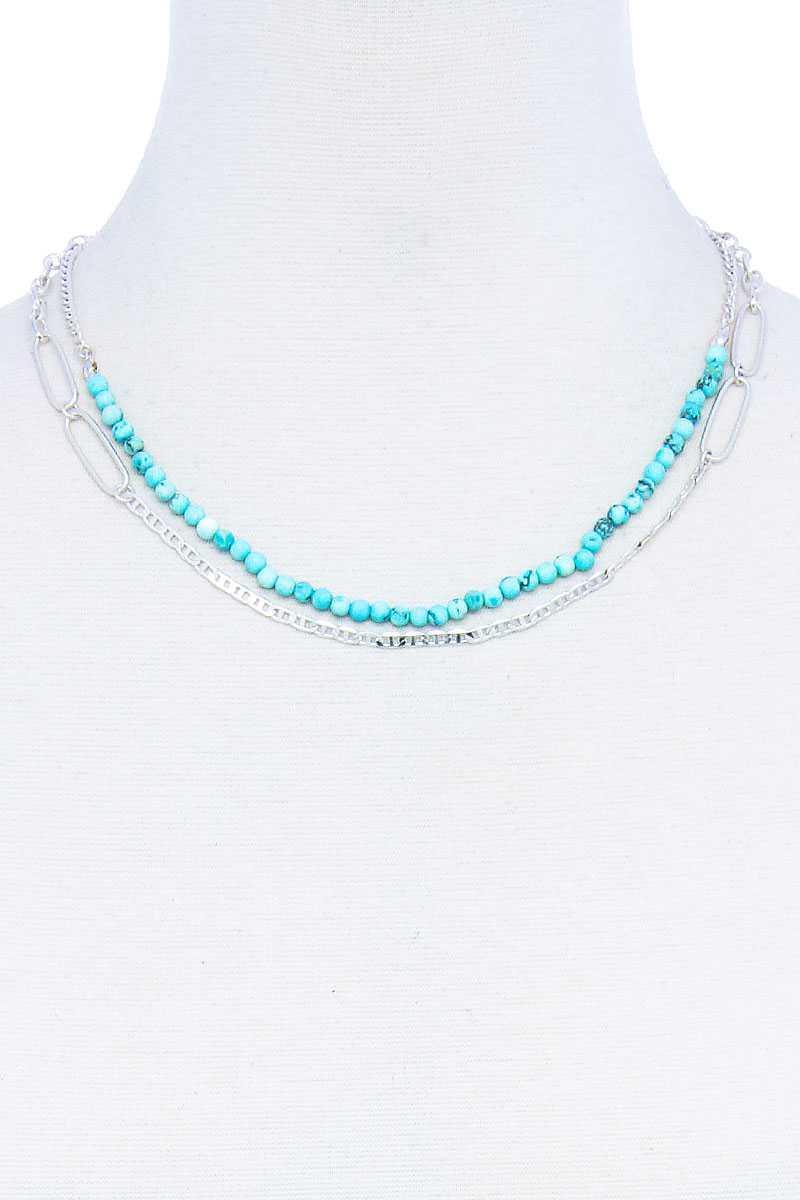 Double Layer Beaded And Chain Necklace | Mixtshop LLC